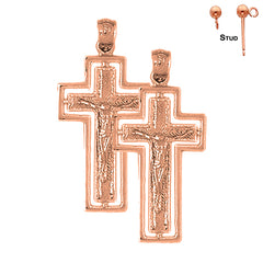 14K or 18K Gold Routed Crucifix Earrings