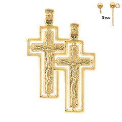 Sterling Silver 36mm Routed Crucifix Earrings (White or Yellow Gold Plated)