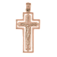 10K, 14K or 18K Gold Routed Crucifix Pendant