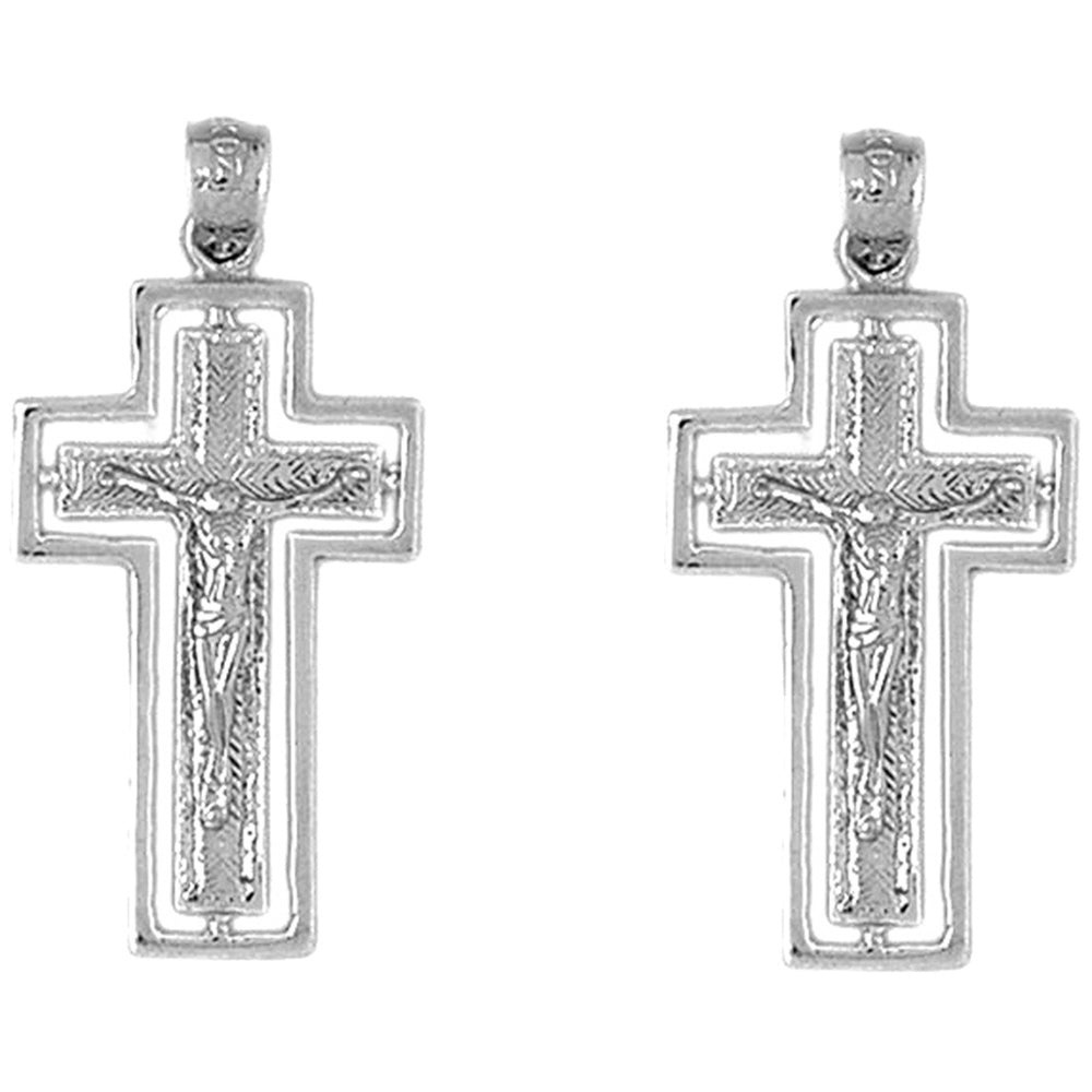 Sterling Silver 36mm Routed Crucifix Earrings