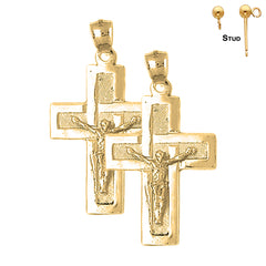 Sterling Silver 44mm Latin Crucifix Earrings (White or Yellow Gold Plated)