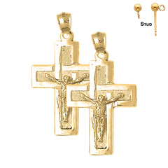 Pendientes de crucifijo latino de plata de ley de 44 mm (chapados en oro blanco o amarillo)