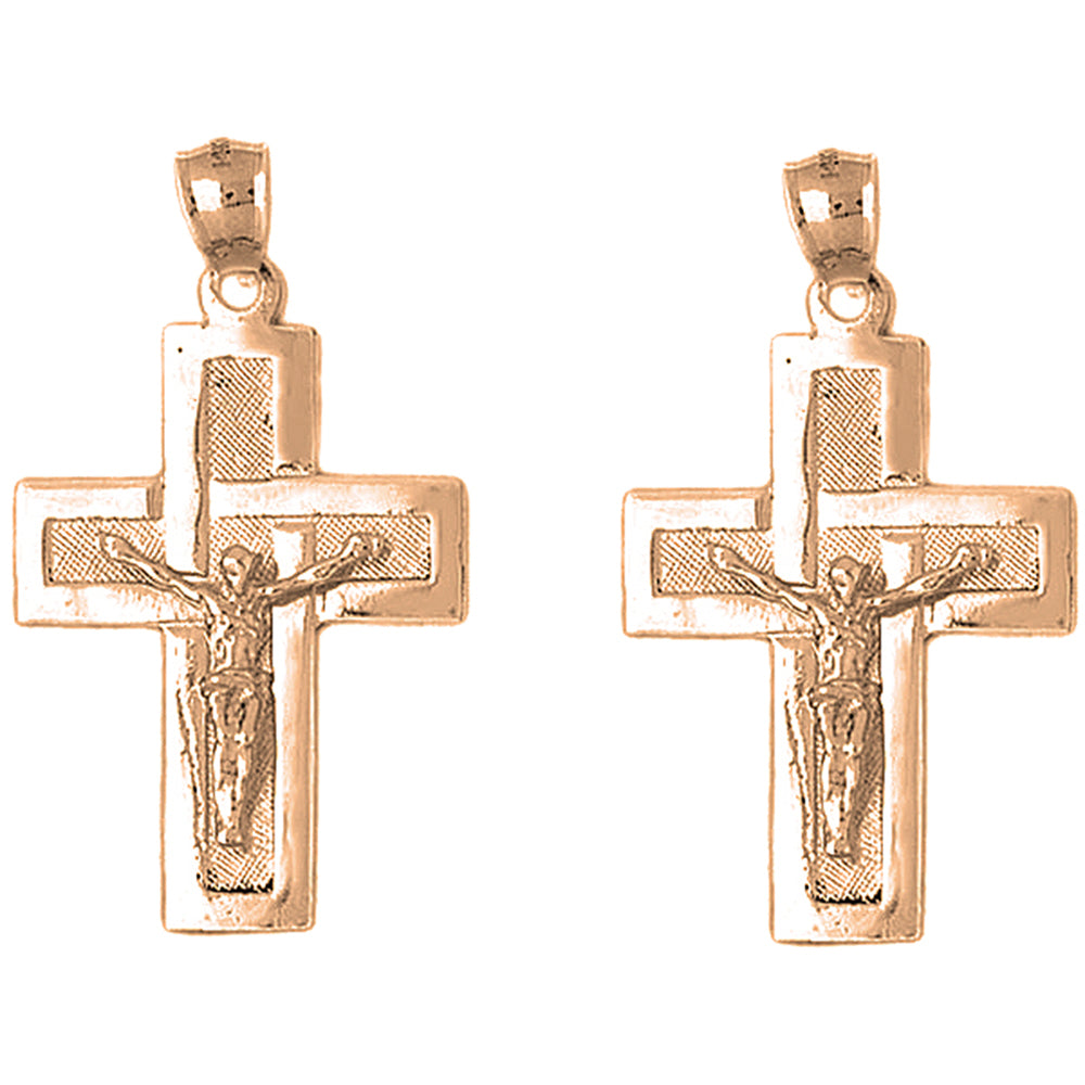 14K or 18K Gold 44mm Latin Crucifix Earrings