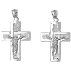 Sterling Silver 44mm Latin Crucifix Earrings