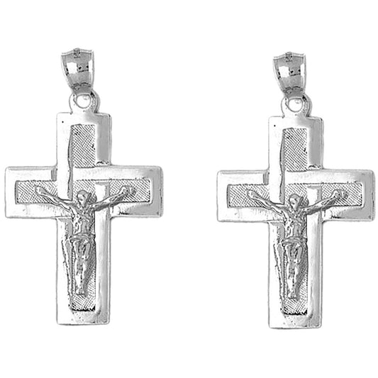 14K or 18K Gold 44mm Latin Crucifix Earrings