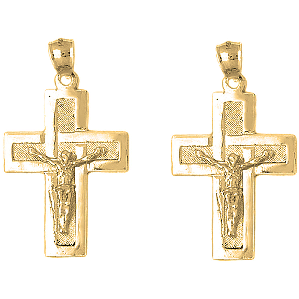 Yellow Gold-plated Silver 44mm Latin Crucifix Earrings