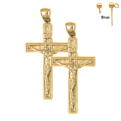 Sterling Silver 50mm INRI Crucifix Earrings (White or Yellow Gold Plated)