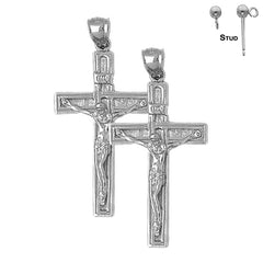 Pendientes de crucifijo INRI de plata de ley de 50 mm (chapados en oro blanco o amarillo)