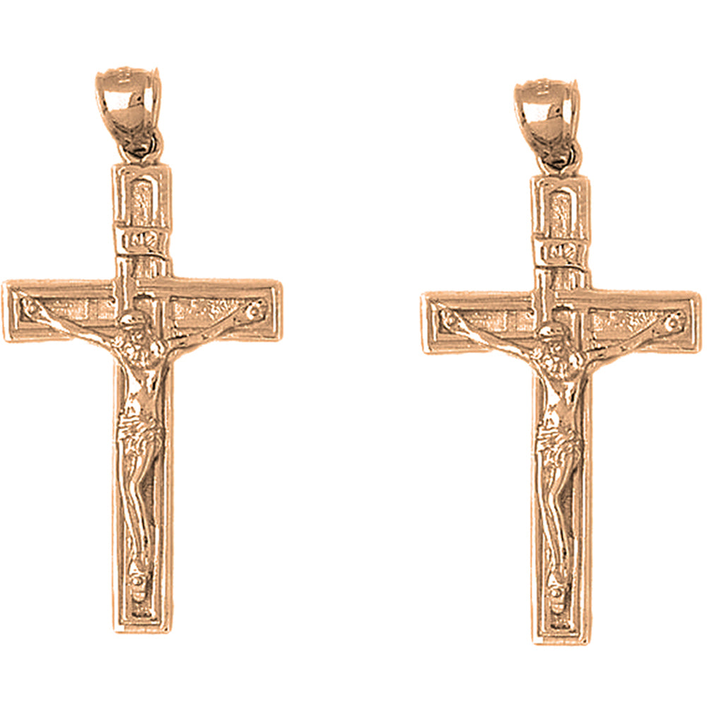 14K or 18K Gold 50mm INRI Crucifix Earrings