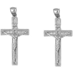 Sterling Silver 50mm INRI Crucifix Earrings