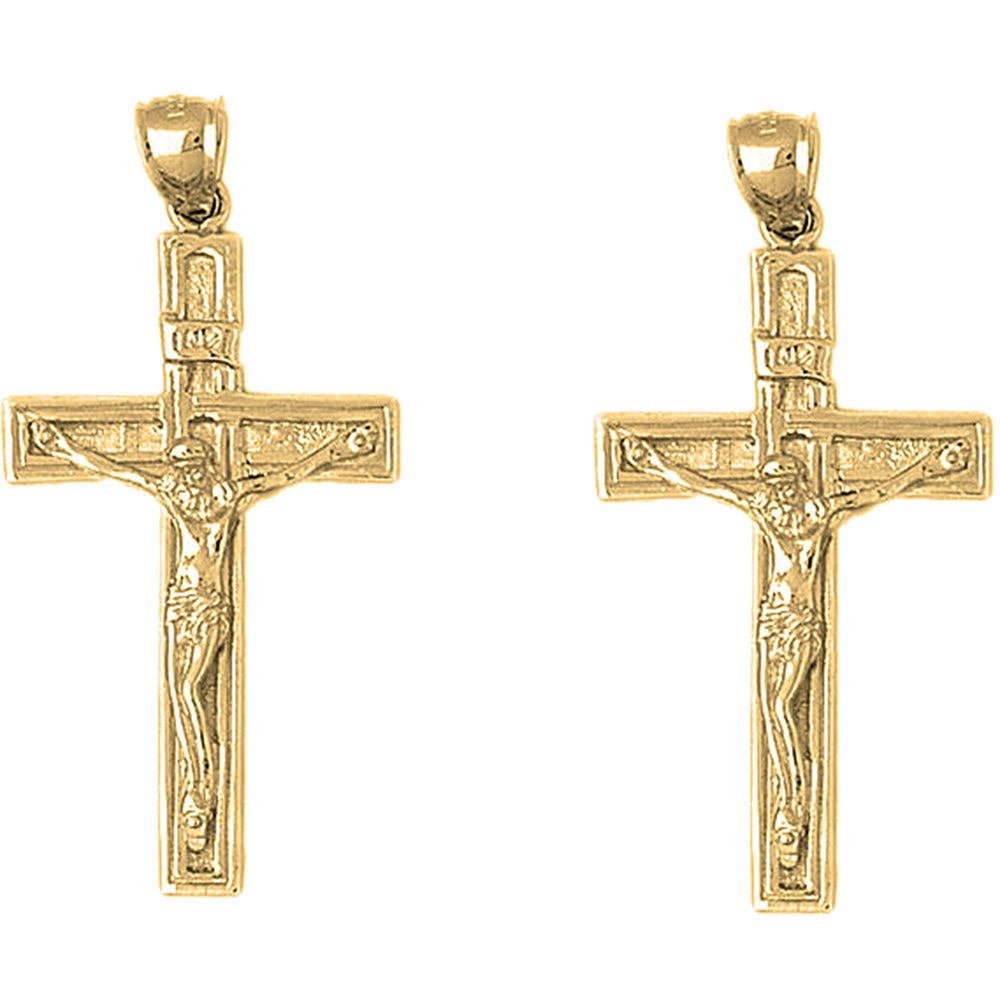 14K or 18K Gold 50mm INRI Crucifix Earrings