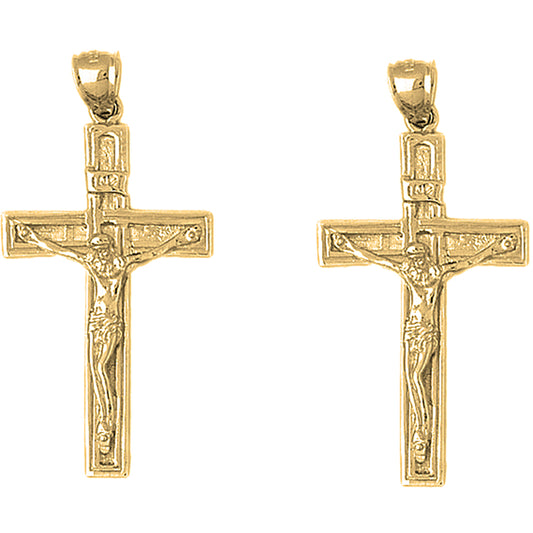 Yellow Gold-plated Silver 50mm INRI Crucifix Earrings