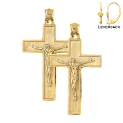 Pendientes de Crucifijo Latino de Oro de 14K o 18K