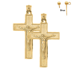 Sterling Silver 52mm Latin Crucifix Earrings (White or Yellow Gold Plated)