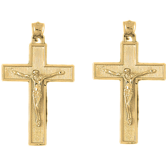Yellow Gold-plated Silver 52mm Latin Crucifix Earrings