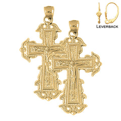 14K or 18K Gold Budded Crucifix Earrings