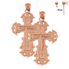 14K or 18K Gold Budded Crucifix Earrings