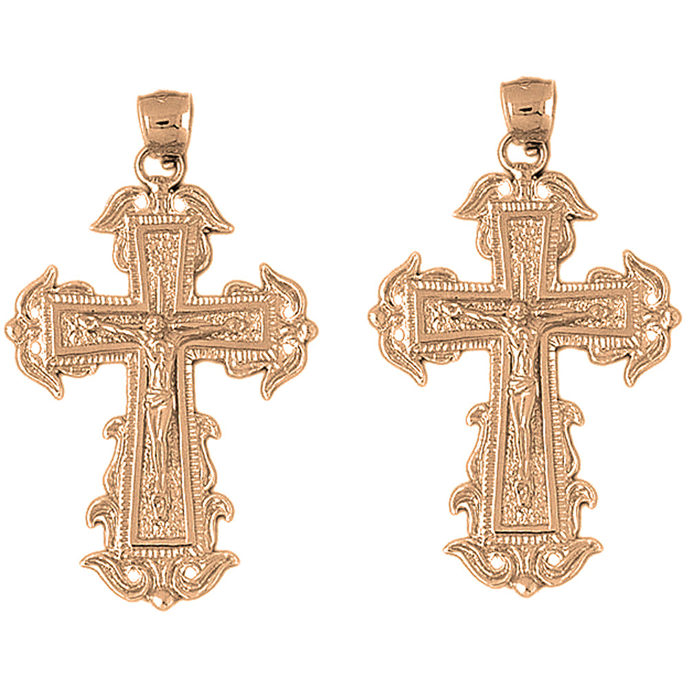 14K or 18K Gold 51mm Budded Crucifix Earrings