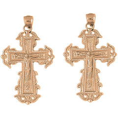 14K or 18K Gold 51mm Budded Crucifix Earrings