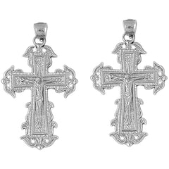 Sterling Silver 51mm Budded Crucifix Earrings