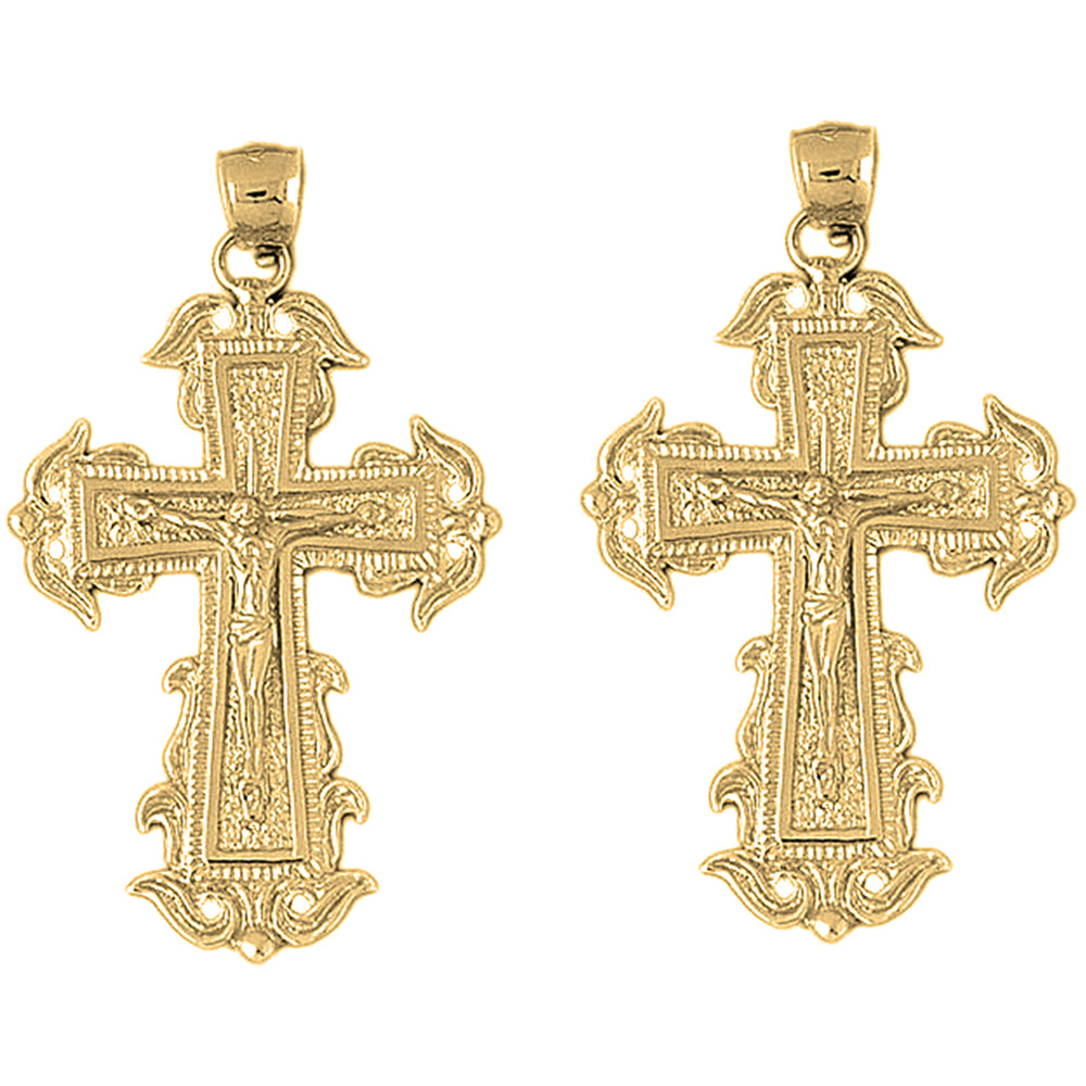 14K or 18K Gold 51mm Budded Crucifix Earrings