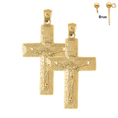 53 mm INRI-Kruzifix-Ohrringe aus Sterlingsilber (weiß- oder gelbvergoldet)