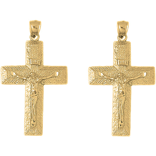 14K or 18K Gold 53mm INRI Crucifix Earrings