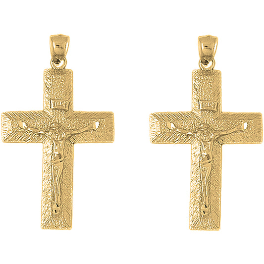 Yellow Gold-plated Silver 53mm INRI Crucifix Earrings
