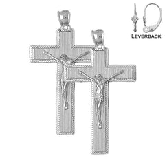 Sterling Silver 54mm Latin Crucifix Earrings (White or Yellow Gold Plated)