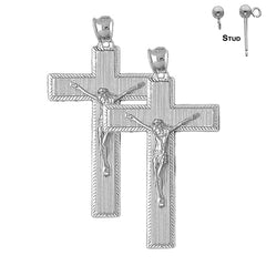 Sterling Silver 54mm Latin Crucifix Earrings (White or Yellow Gold Plated)
