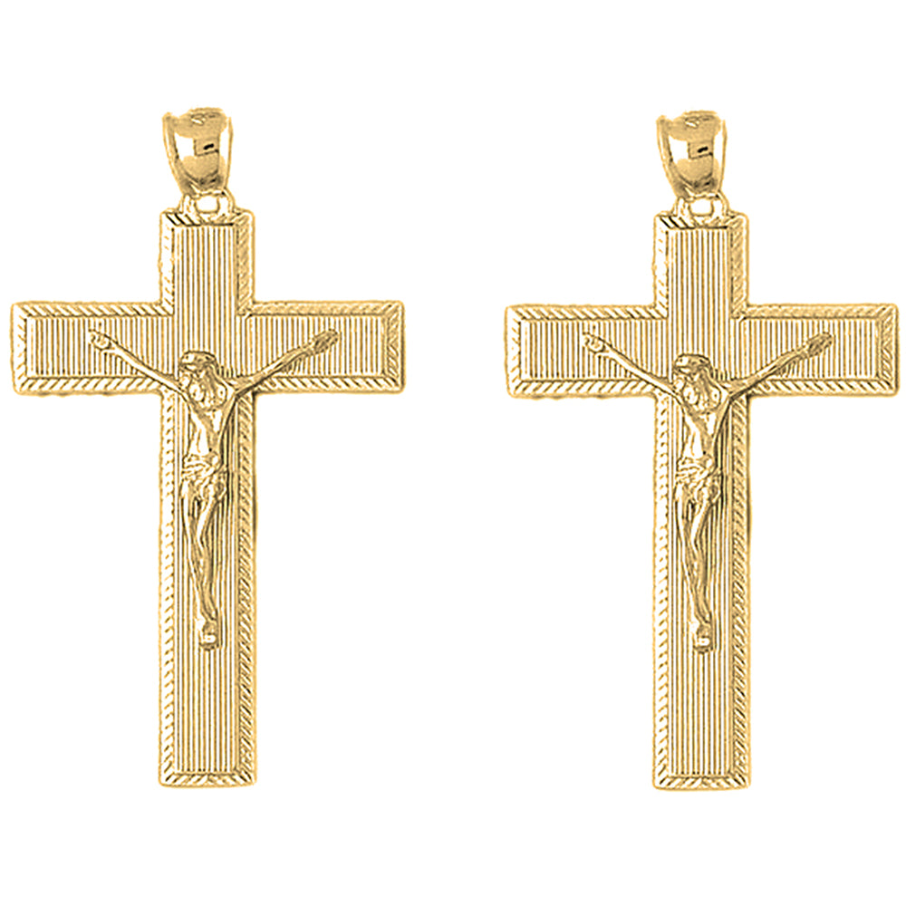 Yellow Gold-plated Silver 54mm Latin Crucifix Earrings