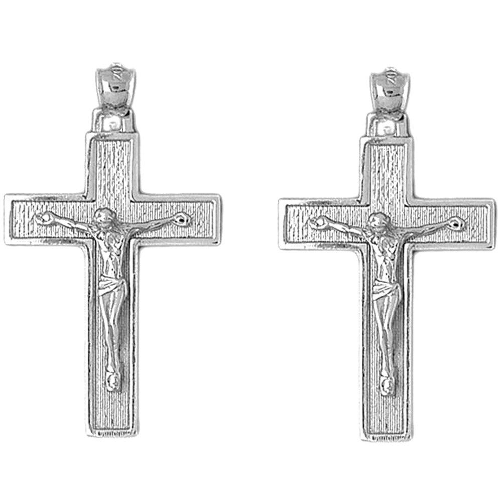 14K or 18K Gold 43mm Latin Crucifix Earrings