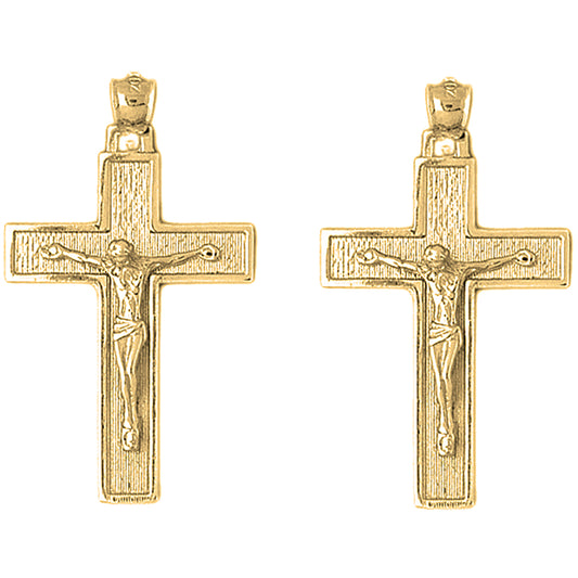 14K or 18K Gold 43mm Latin Crucifix Earrings