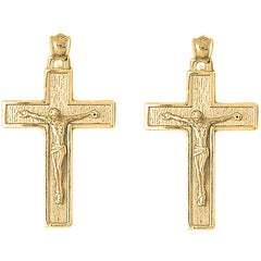 Yellow Gold-plated Silver 43mm Latin Crucifix Earrings