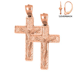 Pendientes de Crucifijo Latino de Oro de 14K o 18K