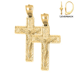 Sterling Silver 37mm Latin Crucifix Earrings (White or Yellow Gold Plated)