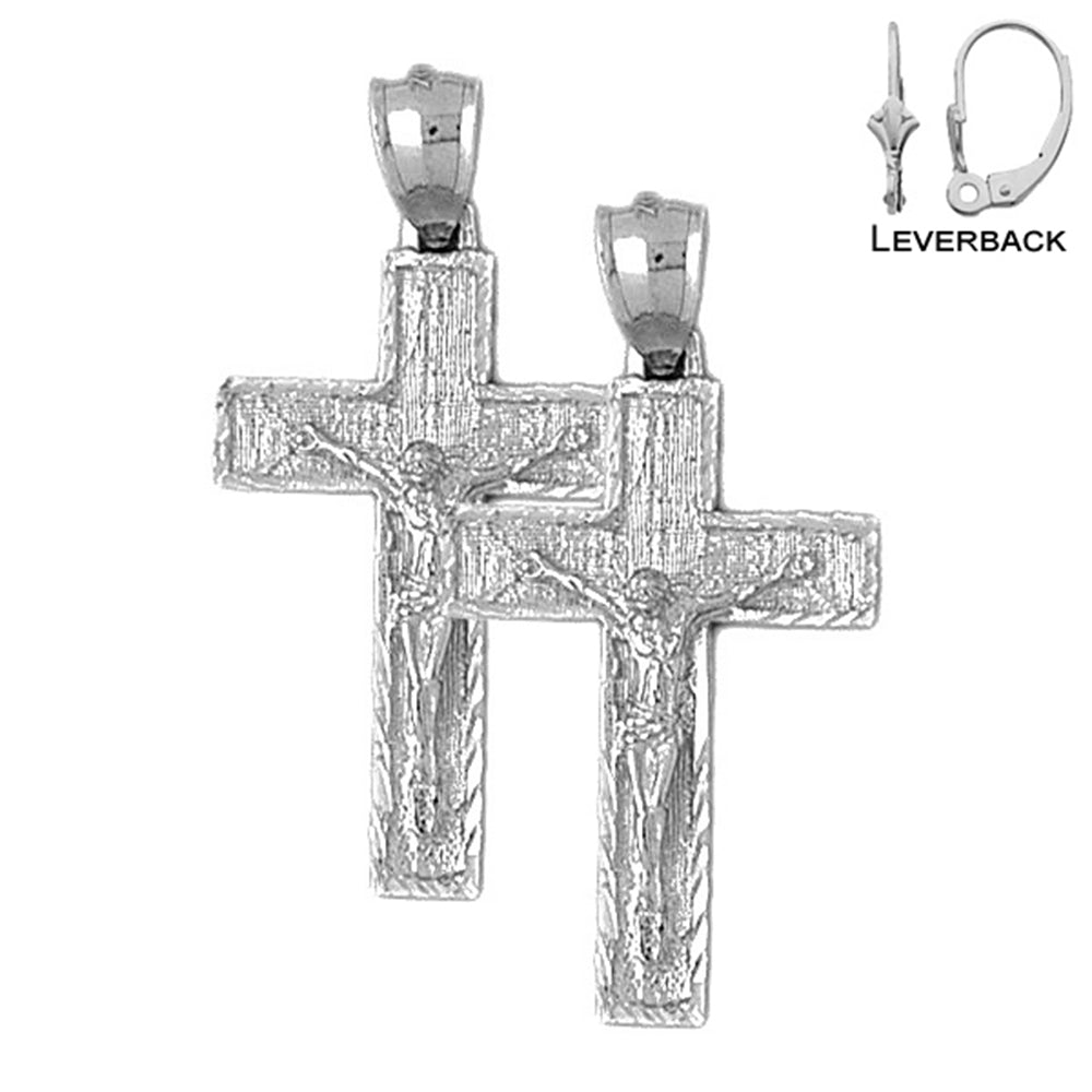 Sterling Silver 37mm Latin Crucifix Earrings (White or Yellow Gold Plated)