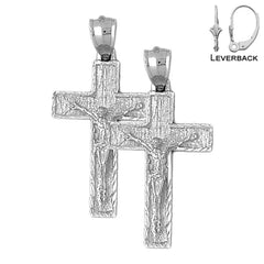 Sterling Silver 37mm Latin Crucifix Earrings (White or Yellow Gold Plated)