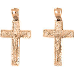 14K or 18K Gold 37mm Latin Crucifix Earrings