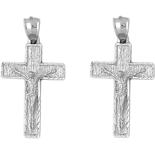 14K or 18K Gold 37mm Latin Crucifix Earrings