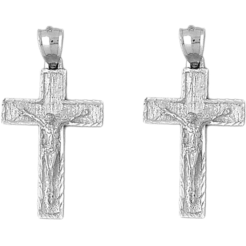 Sterling Silver 37mm Latin Crucifix Earrings