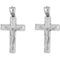 Sterling Silver 37mm Latin Crucifix Earrings