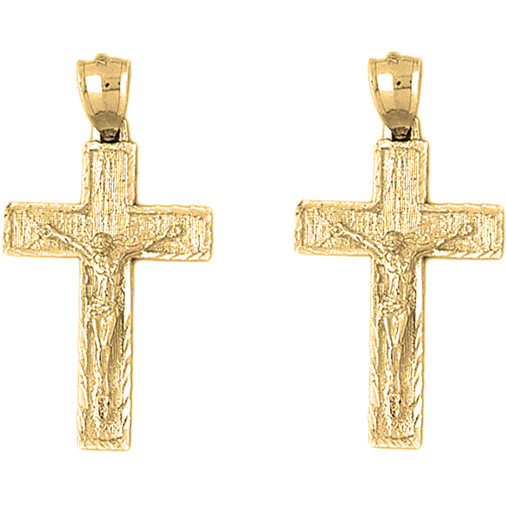 14K or 18K Gold 37mm Latin Crucifix Earrings