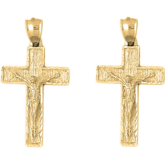 Yellow Gold-plated Silver 37mm Latin Crucifix Earrings