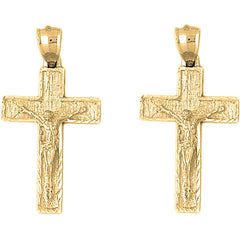 Yellow Gold-plated Silver 37mm Latin Crucifix Earrings