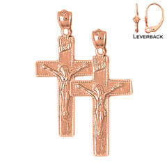 14K or 18K Gold INRI Crucifix Earrings