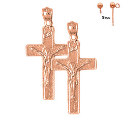 14K or 18K Gold INRI Crucifix Earrings