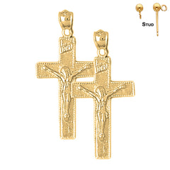 Sterling Silver 34mm INRI Crucifix Earrings (White or Yellow Gold Plated)