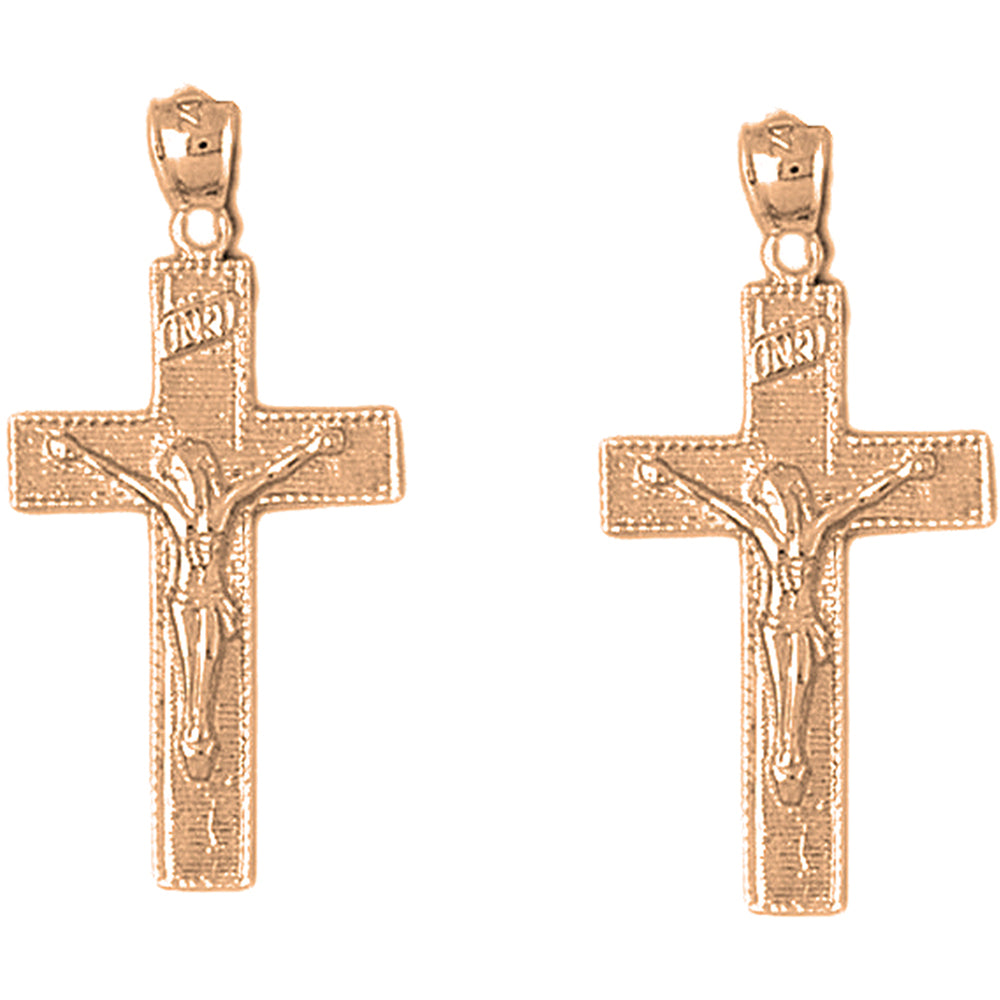 14K or 18K Gold 34mm INRI Crucifix Earrings