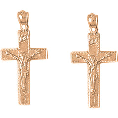 14K or 18K Gold 34mm INRI Crucifix Earrings